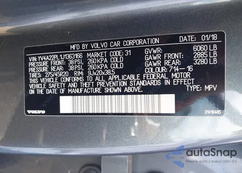 2018 Volvo Xc90 T6 Inscription из США, поврежденный, VIN YV4A22PL1J1363166